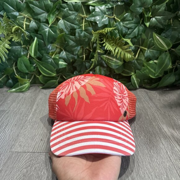 Roxy Water Come Down trucker hat women One Size Pink floral stripe cap SnapBack - Picture 1 of 7